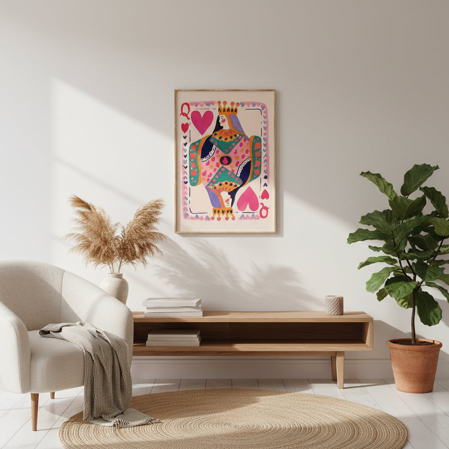 Queen of Hearts Playing Card Wall Art Digital Print